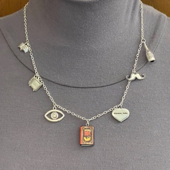 1984 by George Orwell Handmade Literature Necklace, Eye TV Mustache Book Cover - Picture 7 of 15
